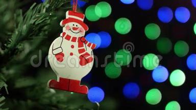 圣诞节背景圣诞树和雪人背景模糊的灯光